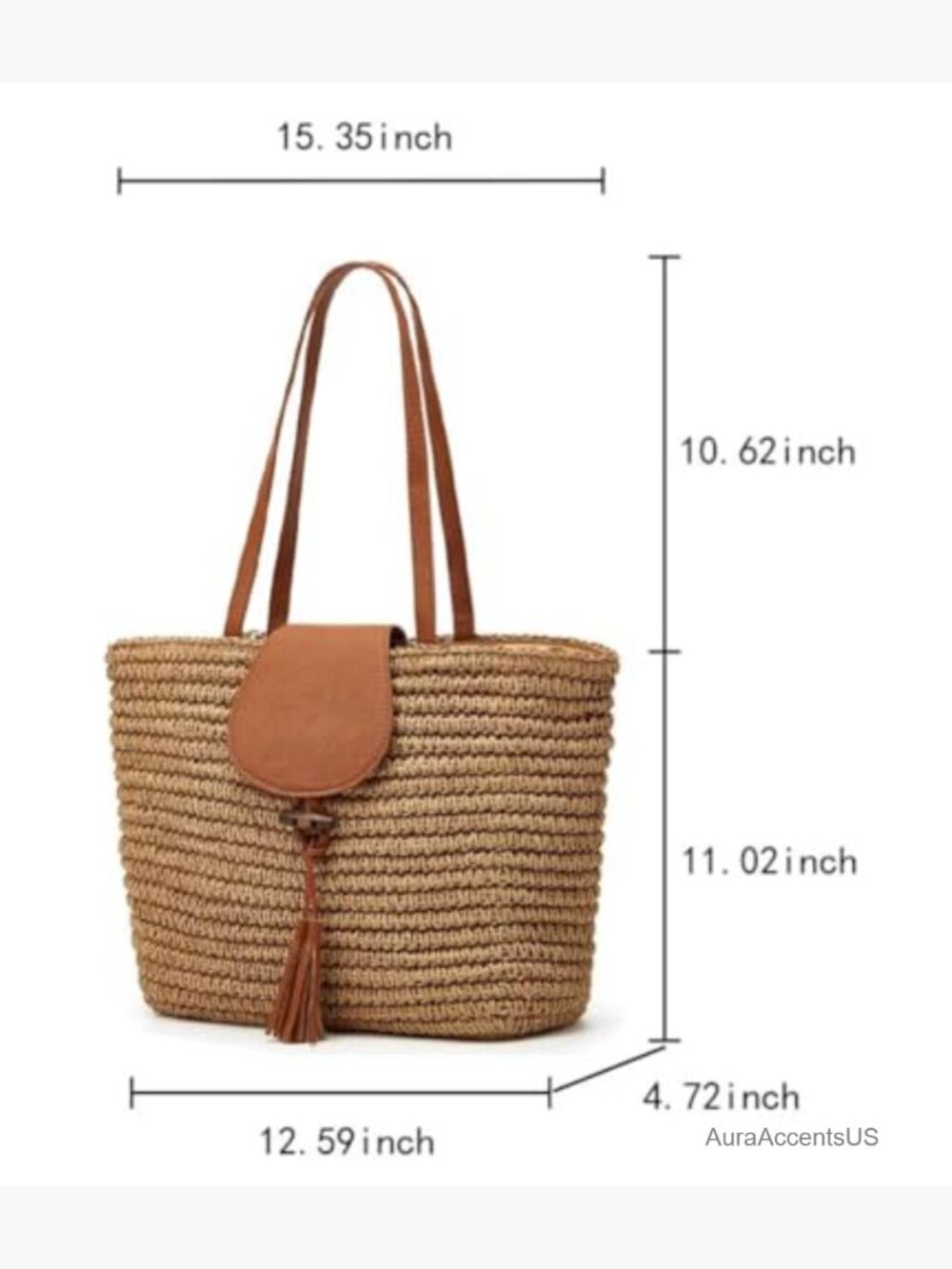 Large Handwoven Straw Beach Tote Shoulder Bag with Tassel - Picture 3 of 7